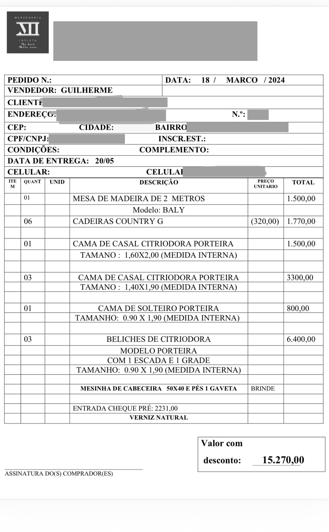 Pedido de R$ 15.270