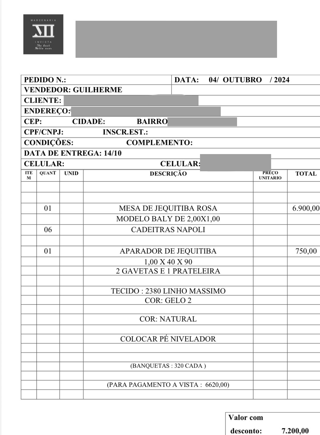 Pedido de R$ 7.200